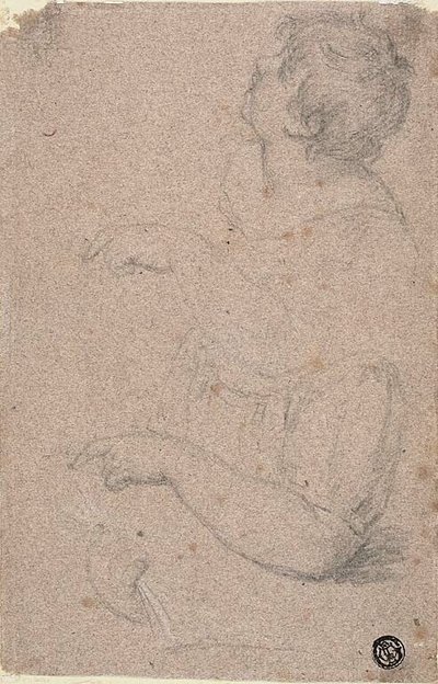 Halbfigur-Skizze eines Kindes im Profil nach links, mit Skizzen des rechten Arms und der linken Hand von Giovanni Battista Cipriani