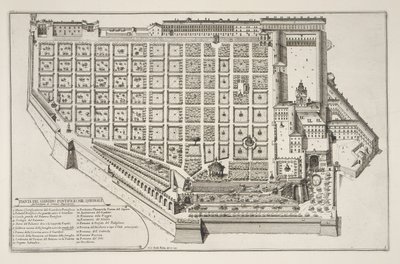 Päpstlicher Garten und Palast des Quirinal, aus Il Nuovo Teatro della Fabriche et Edifici in Prospettiva di Roma Moderna, veröffentlicht um 1665-69 von Giovanni Battista Falda