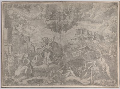 Die Vision von Ezechiel, mit den Toten, die auferstehen und ihr Fleisch anlegen, Gott der Vater oben, 1579 von Giovanni Battista Fontana