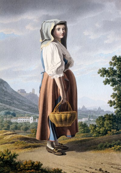 Bauer im Hintergrund von Maddaloni, von Giovan Battista Lusieri (ca. 1755-1821), Aquarell auf Papier 32x23 cm, Italien von Giovanni Battista Lusieri