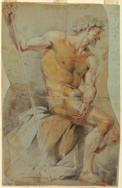 Zeichnung, Studie eines nackten älteren Mannes, Bacchus oder einer seiner Gefährten von Giovanni Battista Merano