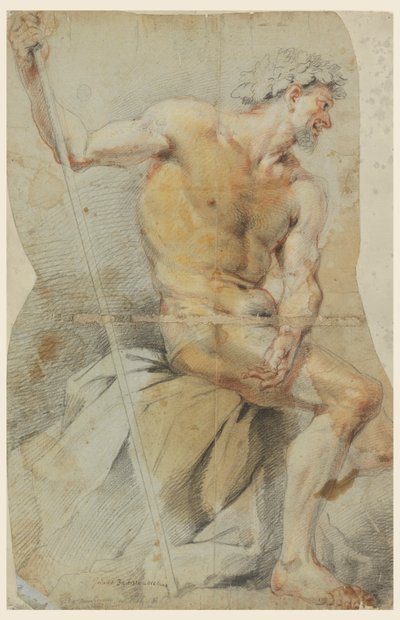 Studie eines nackten alten Mannes, Bacchus oder einer seiner Gefährten von Giovanni Battista Merano