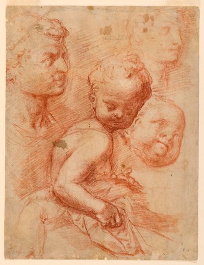 Studie von Männer-, Frauen- und Kinderköpfen, sitzendes Kind, ca. 1570 von Giovanni Battista Naldini
