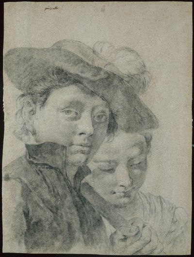 Ein Junge mit Federhut und ein junges Mädchen von Giovanni Battista Piazzetta