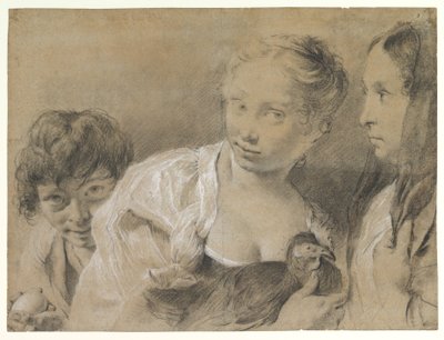 Junge mit einem Ei, Mädchen mit einer Henne und eine zuschauende Frau von Giovanni Battista Piazzetta