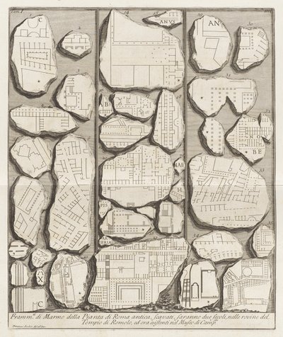 Frammenti di marmo della pianta di Roma antica (Marmorfragmente des antiken Roms) von Giovanni Battista Piranesi