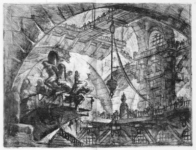Die Kerker der Erfindung, Platte X: Gefangene auf einer herausragenden Plattform von Giovanni-Battista Piranesi