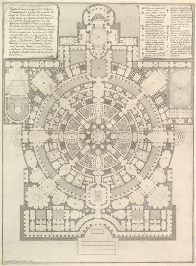Plan eines geräumigen und prächtigen Colleges, entworfen nach den antiken Gymnasien der Griechen, 1750 von Giovanni Battista Piranesi