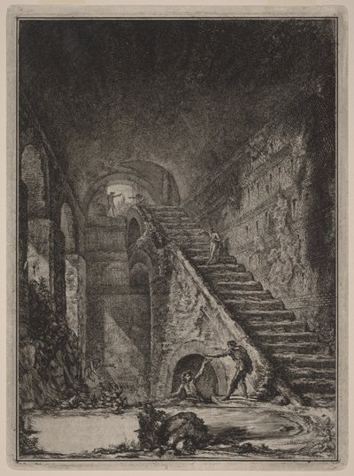 Perspektive der Wasserspeicher-Treppe der bereits erwähnten Unterkünfte, angedeutet im Plan in Tafel XIII mit dem Buchstaben G. von Giovanni Battista Piranesi