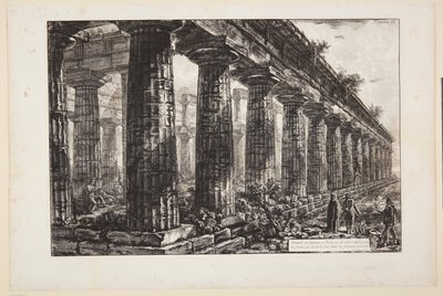 Tempel des Neptun in Paestum, von der Seite gesehen und größer gezeichnet als auf der ersten Platte von Giovanni Battista Piranesi