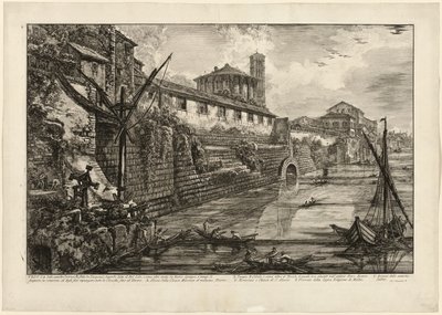Ansicht der antiken Struktur, die von Tarquinius Superbus gebaut wurde, genannt Bel Lido, und wie andere von Marcus Agrippa zur Zeit des Augustus gebaut, als er alle Abwasserkanäle zum Tiber reinigte, aus Ansichten von Rom von Giovanni Battista Piranesi