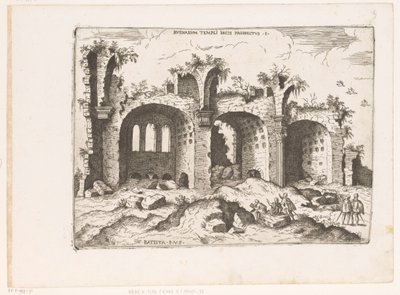 Ansicht der Basilika von Maxentius in Rom (Ruinarum Templi Pacis Prospectus, Praecipua aliquot Romanae Antiquitatis Ruinarum Monimenta) von Giovanni Battista Pittoni (I)