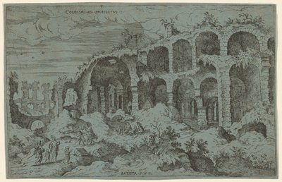 Colossaei. Ro. Prospectus. 3 (Dritte Ansicht des Kolosseums in Rom) von Giovanni Battista Pittoni, after Hieronymus Cock