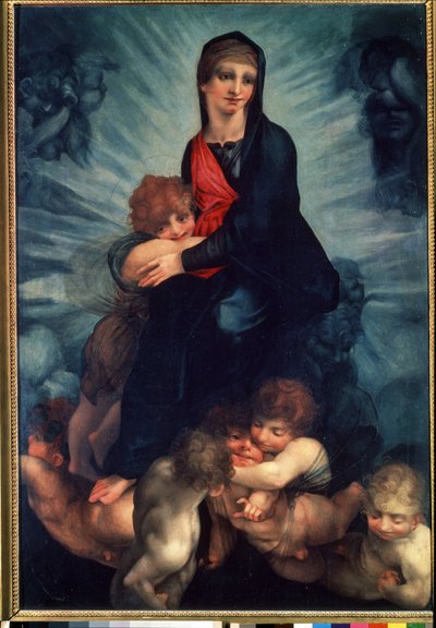 Die Jungfrau und das Kind mit Engeln von Giovanni Battista Rosso Fiorentino