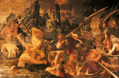 Seeschlacht, Fresko Galerie von Franz I., Schloss Fontainebleau (UNESCO-Weltkulturerbe) von Giovanni Battista Rosso Fiorentino