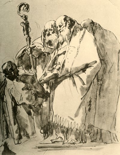 Ein Bischof, zwei andere Priester und ein Diakon mit dem Ritual, ca. 1740er Jahre, 1928 von Giovanni Battista Tiepolo