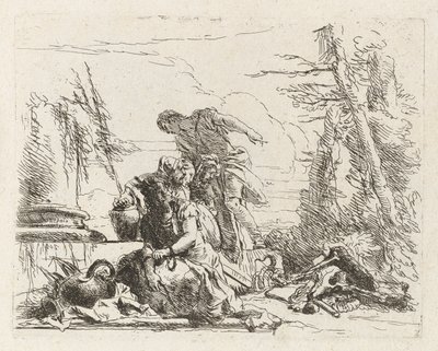 Eine Frau mit gefesselten Armen und vier weitere Figuren, aus Vari capricci (Verschiedene Capriccios) von Giovanni Battista Tiepolo