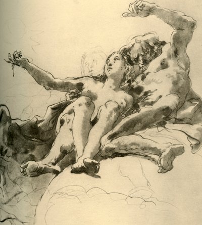 Älterer Mann neben einer jungen Frau, die auf die Sonne zeigt, Mitte des 18. Jahrhunderts, 1928 von Giovanni Battista Tiepolo