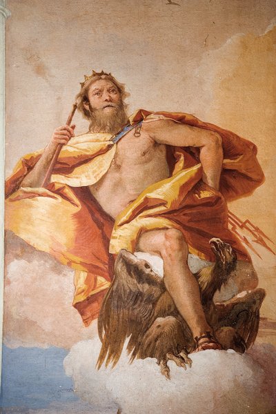 Jupiter der Donnerer mit Adler, aus dem Raum der olympischen Götter in der Foresteria (Gästehaus), 1757 von Giovanni Battista Tiepolo