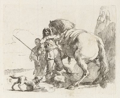 Der Reiter, der neben seinem Pferd steht, aus Vari capricci von Giovanni Battista Tiepolo