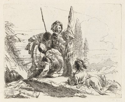 Drei Soldaten und ein Junge, aus Vari capricci (Verschiedene Capriccios) von Giovanni Battista Tiepolo