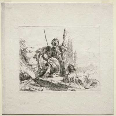 Verschiedene Kaprizen: Die drei Soldaten und der Junge von Giovanni Battista Tiepolo