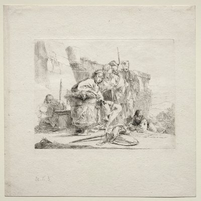 Verschiedene Kaprizen: Der junge Mann, der an einer Urne lehnt von Giovanni Battista Tiepolo