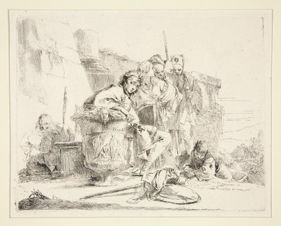 Junger Mann sitzt und lehnt sich an eine Urne von Giovanni Battista Tiepolo
