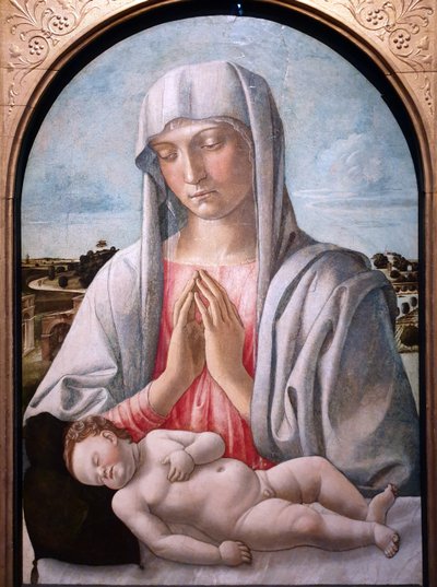 Madonna, die das schlafende Kind anbetet von Giovanni Bellini