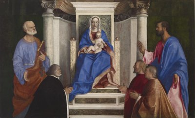 Madonna und Kind mit den Heiligen Petrus und Markus und drei venezianischen Prokuratoren, 1510 von Giovanni Bellini