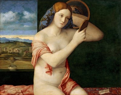Nackte junge Frau vor einem Spiegel von Giovanni Bellini
