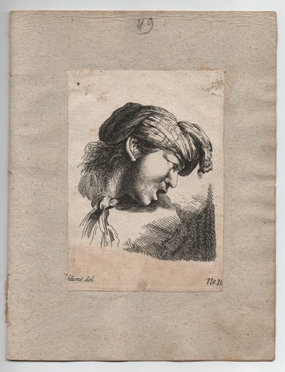Türkischer Kopf mit Schal, ca. 1750 (Stich) von Giovanni Benedetto (1609 64) (after) Castiglione
