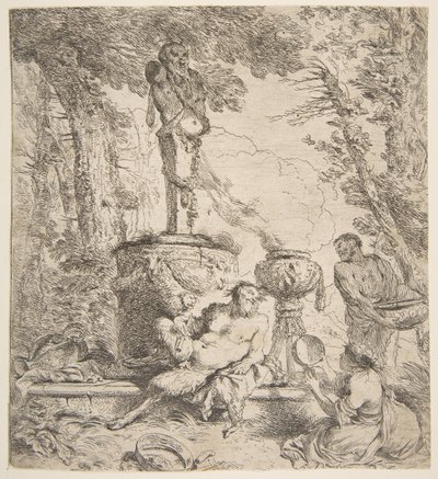 Bacchanal vor einem Altar der Götter von Giovanni Benedetto Castiglione