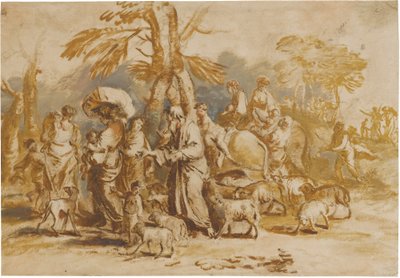 Hirtenfamilie auf der Reise (Reise Jakobs) von Giovanni Benedetto Castiglione