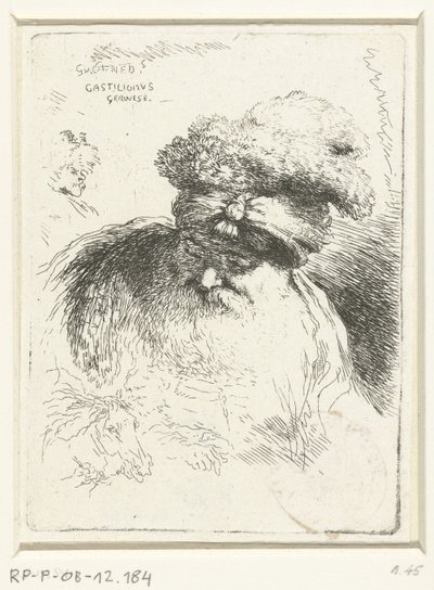 Kopf eines alten Mannes mit Mütze von Giovanni Benedetto Castiglione