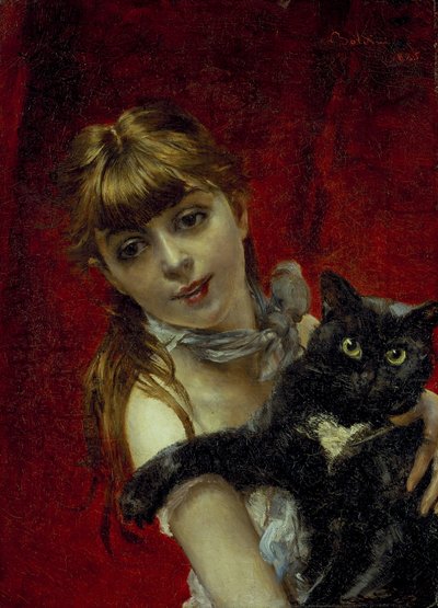 Mädchen mit schwarzer Katze, ca. 1885 von Giovanni Boldini