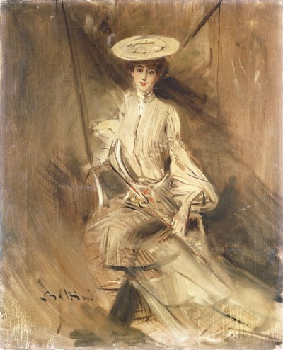 Porträt einer Dame, sitzend, mit einem Sonnenschirm von Giovanni Boldini
