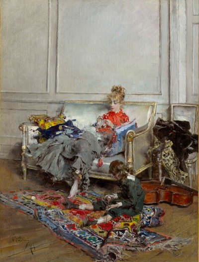Junge Frau beim Häkeln von Giovanni Boldini