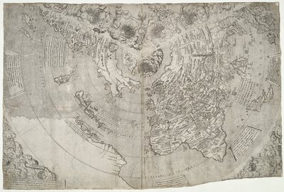 Weltkarte, Mundu [sic] spericum...cognosces diligentia joani mathei Contareni, von Contarini, Giovanni und Francesco Rosselli von Giovanni Contarini