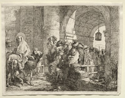 Flucht nach Ägypten: Die Heilige Familie unter einem Bogen hindurchgehend von Giovanni Domenico Tiepolo