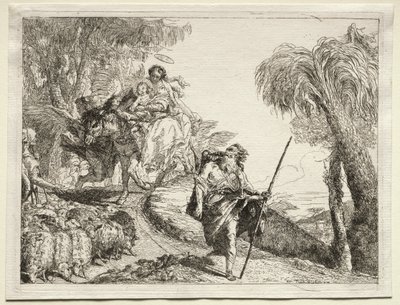 Flucht nach Ägypten: Die Heilige Familie und die Schafherde von Giovanni Domenico Tiepolo