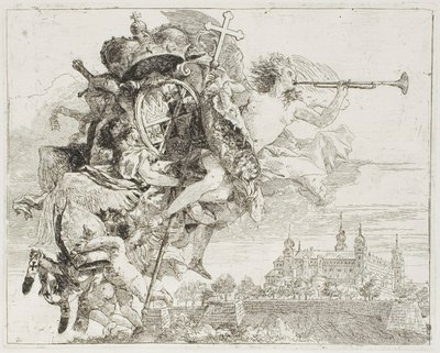 Frontispiz: Die Waffen von Carl Philipp von Greiffenklau von einem Engel getragen, aus Die Flucht nach Ägypten von Giovanni Domenico Tiepolo