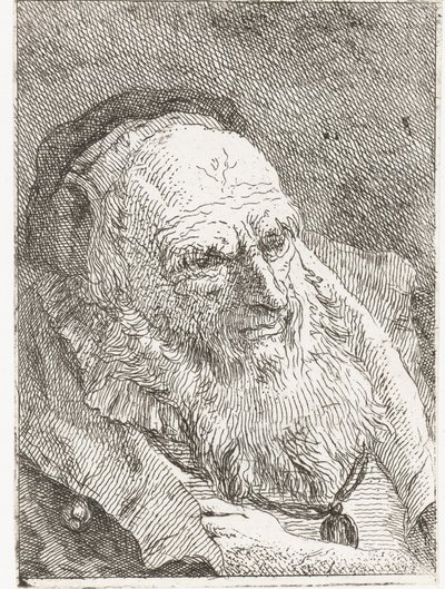 Alter Mann mit Hand unter dem Mantel von Giovanni Domenico Tiepolo