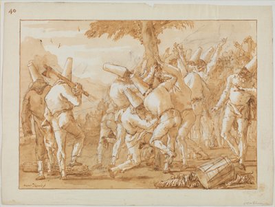 Punchinellos fällen (oder pflanzen) einen Baum von Giovanni Domenico Tiepolo