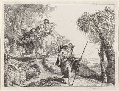 Die Flucht mit Joseph im Vordergrund von Giovanni Domenico Tiepolo