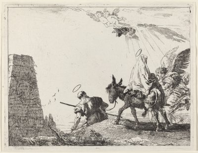 Die Flucht mit Obelisk links von Giovanni Domenico Tiepolo