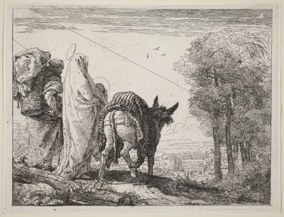 Die Flucht mit der Heiligen Familie auf der linken Seite von Giovanni Domenico Tiepolo