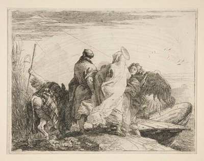 Die Heilige Familie verlässt das Ufer des Flusses, aus der Serie Idee pittoresche sopra la fuga in Egitto von Giovanni Domenico Tiepolo