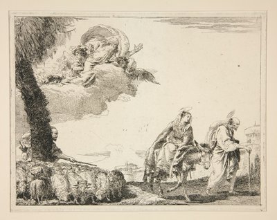 Die Heilige Familie, aus der Serie Idee pittoresche sopra la fuga in Egitto von Giovanni Domenico Tiepolo
