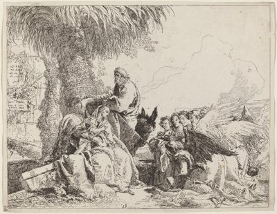Die Rast auf der Flucht, mit anbetenden Engeln von Giovanni Domenico Tiepolo